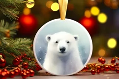 Colorful Polar Bear Round Ornament Sublimation PNG Product Image 1