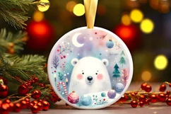 Colorful Polar Bear Round Ornament Sublimation PNG Product Image 3
