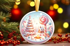 Pastel Molten Candy Christmas Scene Round Ornament Product Image 1