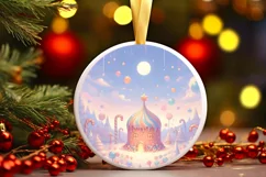 Pastel Molten Candy Christmas Scene Round Ornament Product Image 1
