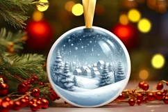 Winter Scene with Town Round Sticker Ornament Sublimation Product Image 3
