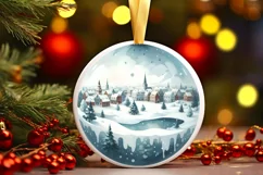 Winter Scene with Town Round Sticker Ornament Sublimation Product Image 3