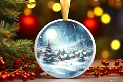 Winter Scene with Town Round Sticker Ornament Sublimation Product Image 3