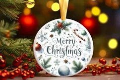 Merry Christmas Watercolor Round Sticker Ornament Product Image 3