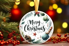 Merry Christmas Watercolor Round Sticker Ornament Product Image 1