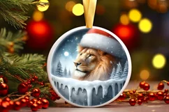 Winter Lion Portrait with Santa Hat Round Ornament Product Image 1