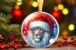 Winter Lion Portrait with Santa Hat Round Ornament Product Image 3