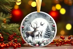 Reindeer Round Ornament Sublimation PNG Product Image 2