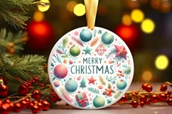 Merry Christmas Round Ornament Sublimation PNG Product Image 3