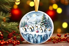 Watercolor Winter Scene with Penguins and Snow Flakes Product Image 3