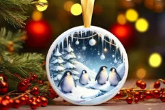 Watercolor Winter Scene with Penguins and Snow Flakes Product Image 3