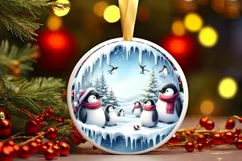 Watercolor Winter Scene with Penguins and Snow Flakes Product Image 1