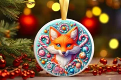 Large Goofy Smile Fox BELIEVE Winter Ornament Sublimation Product Image 1