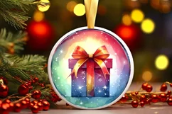Christmas Gift Round Ornament Sublimation PNG Product Image 1