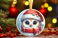 Winter Owl Round Ornament Sublimation PNG Product Image 1