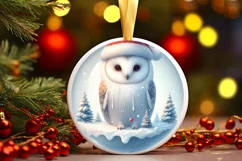 Winter Owl Round Ornament Sublimation PNG Product Image 2