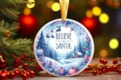 a vibrant winter scene believe in santa round ornament png Product Image 3