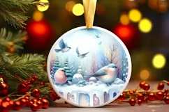 Colorful Christmas Birds Round Ornament Sublimation PNG Product Image 2