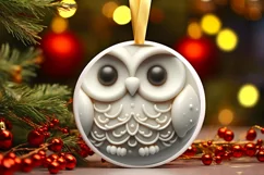 Winter Owl Round Ornament Sublimation PNG Product Image 2