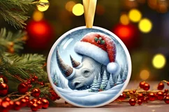Winter Rhino Round Ornament Sublimation PNG Product Image 2