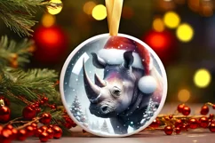 Winter Rhino Round Ornament Sublimation PNG Product Image 2