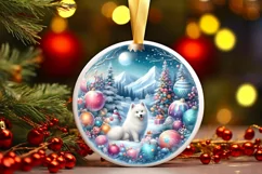 Colorful Winter Scene with Dog Round Sticker Product Image 3