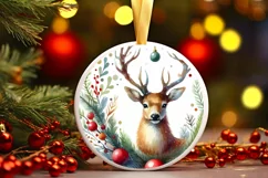 Colorful Christmas Scene Round Ornament Sublimation PNG Product Image 1