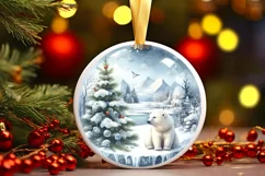 Winter Polar Bear Round Ornament Sublimation PNG Product Image 3