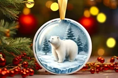 Winter Polar Bear Round Ornament Sublimation PNG Product Image 2