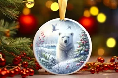 Winter Polar Bear Round Ornament Sublimation PNG Product Image 2
