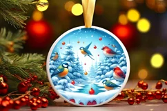 Winter Scene with Birds Round Christmas Ornament Sublimation Product Image 1