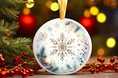 Winter Snowflake Round Ornament Sublimation PNG Product Image 1