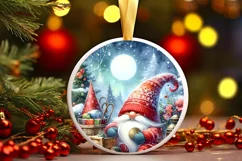 Christmas Gnome Round Ornament Sublimation PNG Product Image 3