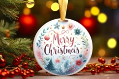 Merry Christmas Round Ornament Sublimation PNG Product Image 3