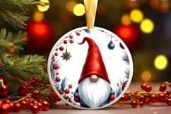 Watercolor Gnome Round Christmas Ornament Sublimation PNG Product Image 3