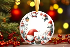 Watercolor Gnome Round Christmas Ornament Sublimation PNG Product Image 3