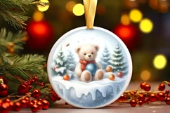 Teddy Bear Christmas Scene Ornament PNG Product Image 3