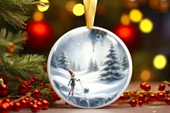 Elf Christmas Scene Ornament PNG Product Image 1