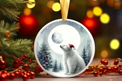 Watercolor Polar Bear Round Christmas Ornament Sublimation Product Image 3