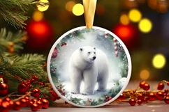 Watercolor Polar Bear Round Christmas Ornament Sublimation Product Image 1