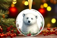 Watercolor Polar Bear Round Christmas Ornament Sublimation Product Image 3