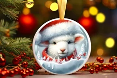 Pastel Christmas Lamb Round Ornament Sublimation PNG Product Image 3