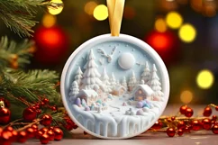 Winter Scene Round Winter Ornament Sublimation PNG Product Image 1