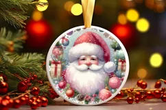 Colorful Pastel Watercolor Santa Round Ornament Sublimation Product Image 3