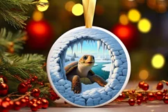Snowy Wall Turtle Round Ornament Sublimation PNG Product Image 2