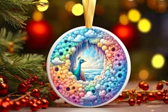 Ice Wall Peacock Round Ornament Sublimation PNG Product Image 1