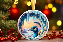 Ice Wall Peacock Round Ornament Sublimation PNG Product Image 3