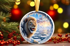 Icy Wall Lion Round Ornament Sublimation PNG Product Image 3