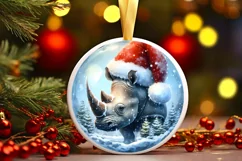 Watercolor Winter Scene Rhino Portrait Product Image 1