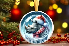 Watercolor Winter Scene Rhino Portrait Product Image 3